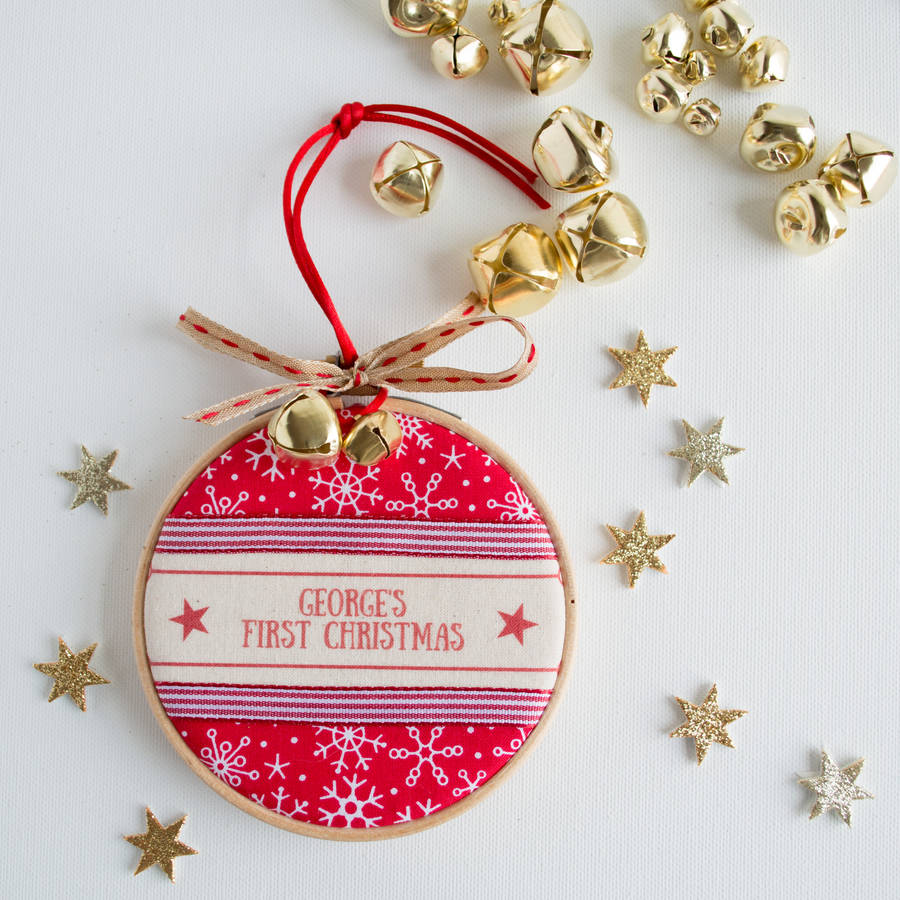 baby's first christmas embroidery hoop bauble by rachel &