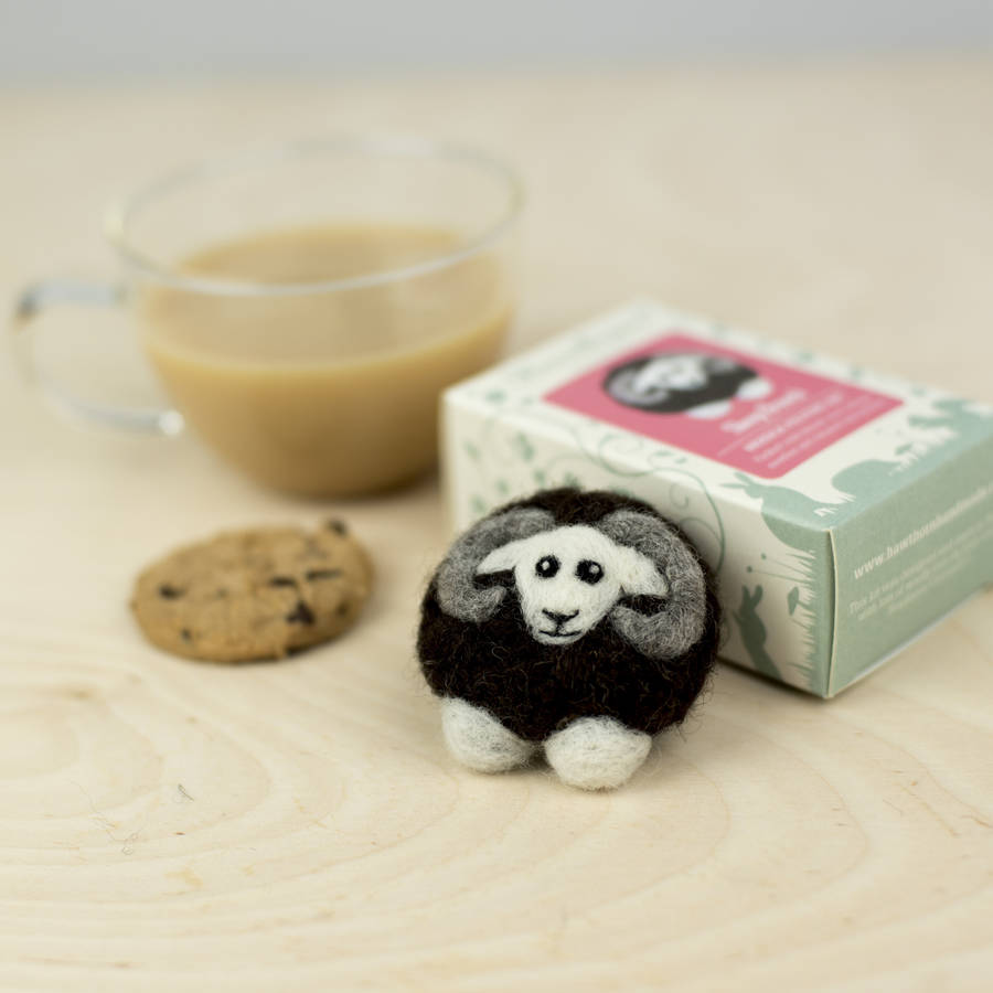black sheep brooch needle felting craft kit by hawthorn handmade
