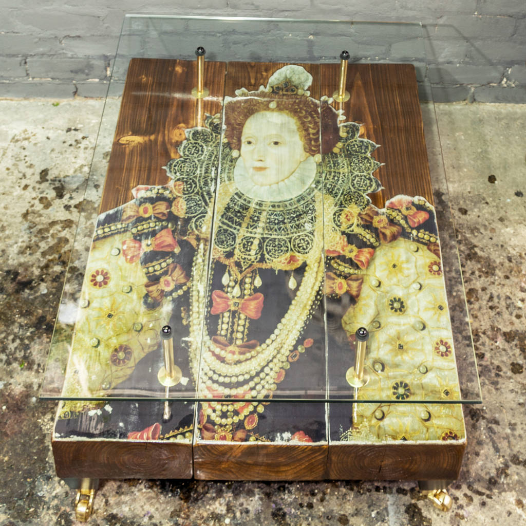 queen elizabeth i reclaimed coffee table by the den & now