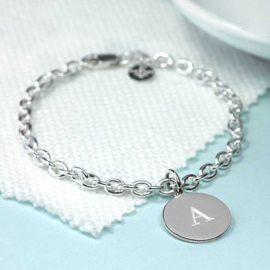 solid silver initial charm bracelet by hersey silversmiths | 0