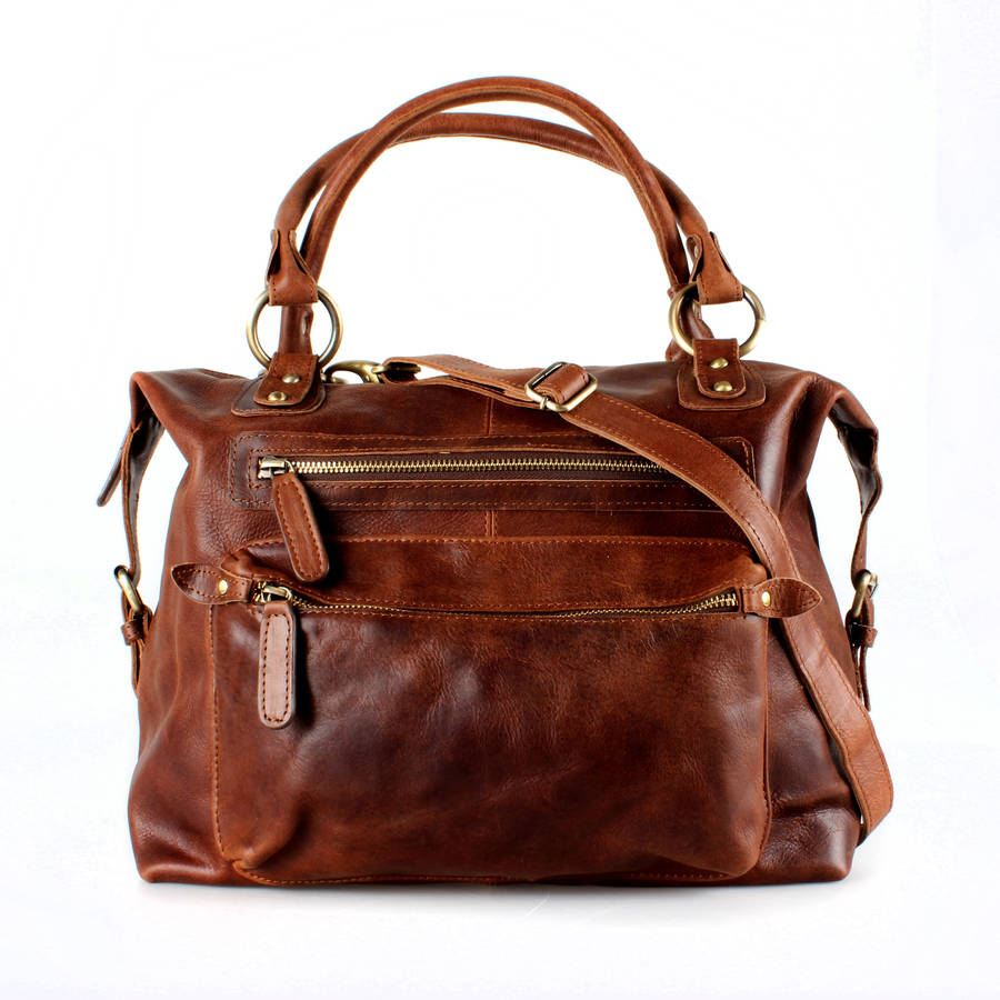 brown leather handbag zip tote by the leather store | 0