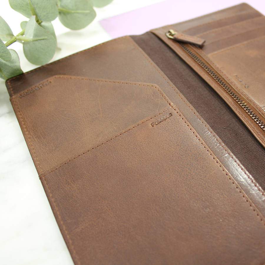 personalised vintage leather travel wallet by the british belt company