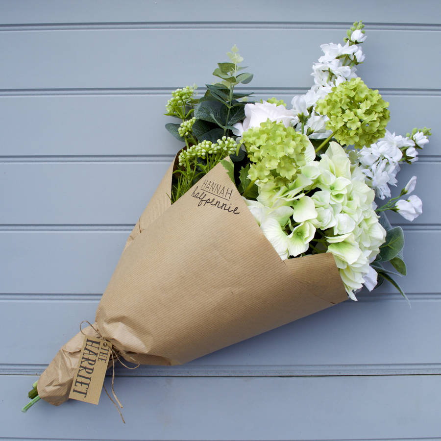 contemporary hand tied faux flower bouquet by hannah halfpennie