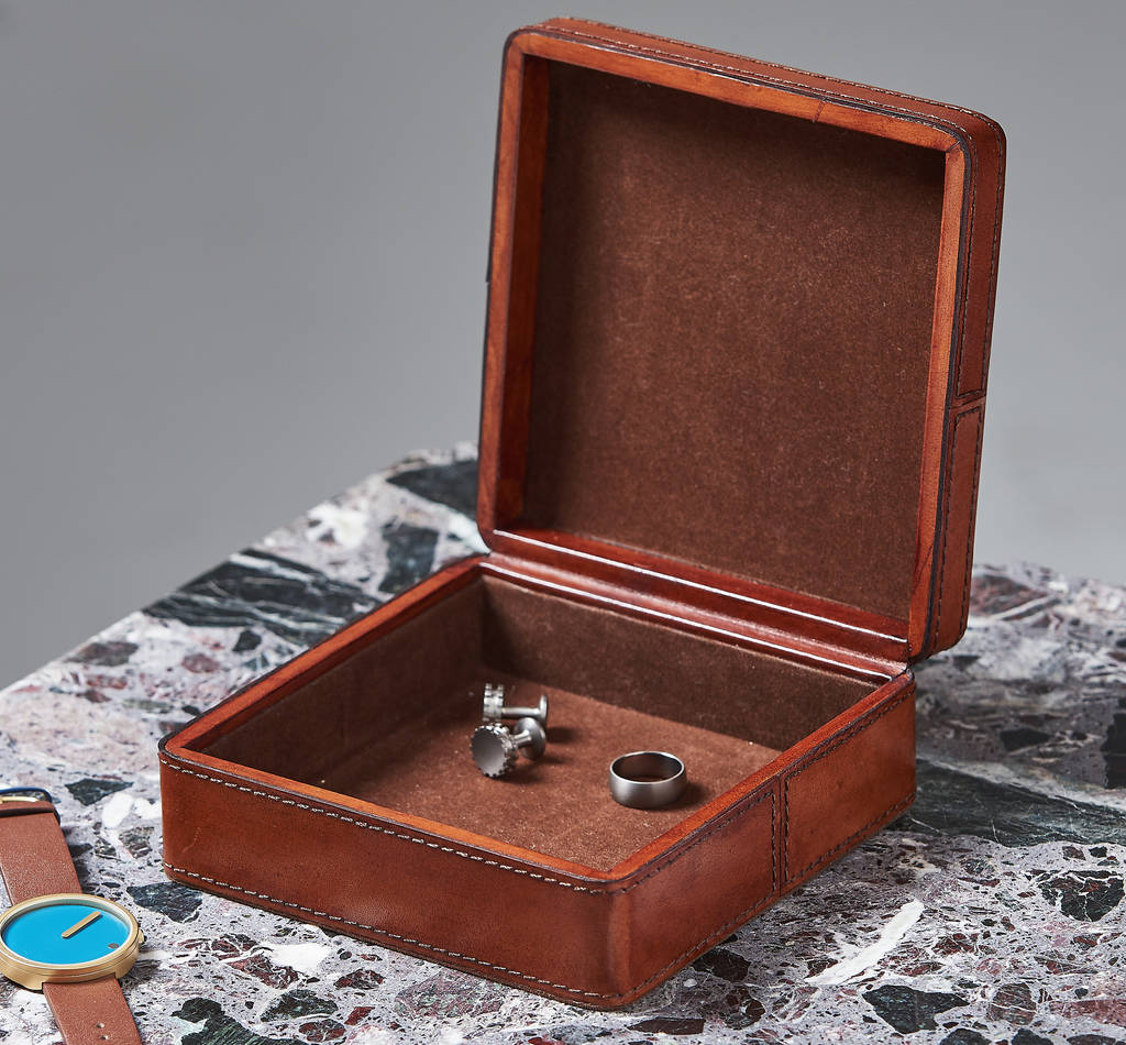 gents personalised square leather cufflink box by ginger rose