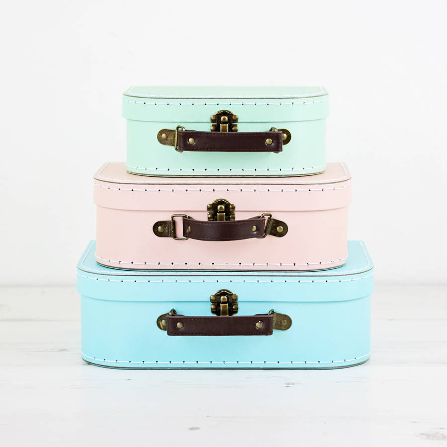 personalised pastel suitcase storage box trio by we love to create