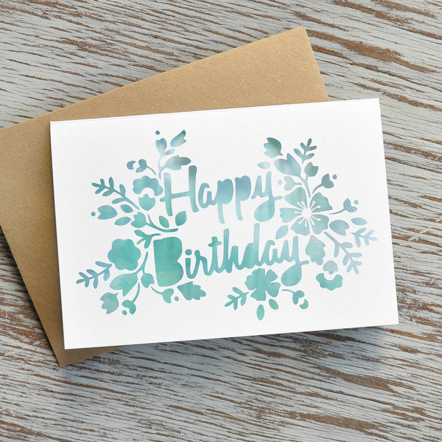 happy birthday paper cut and watercolour greeting card