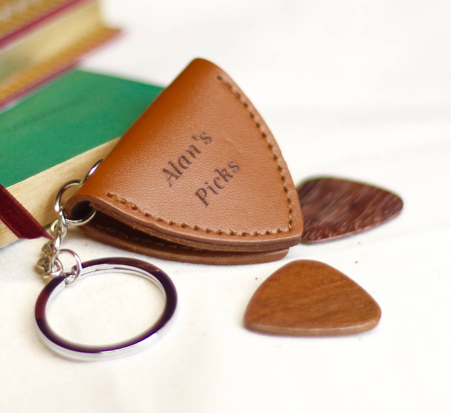personalised leather rock guitar pick holder by beecycle