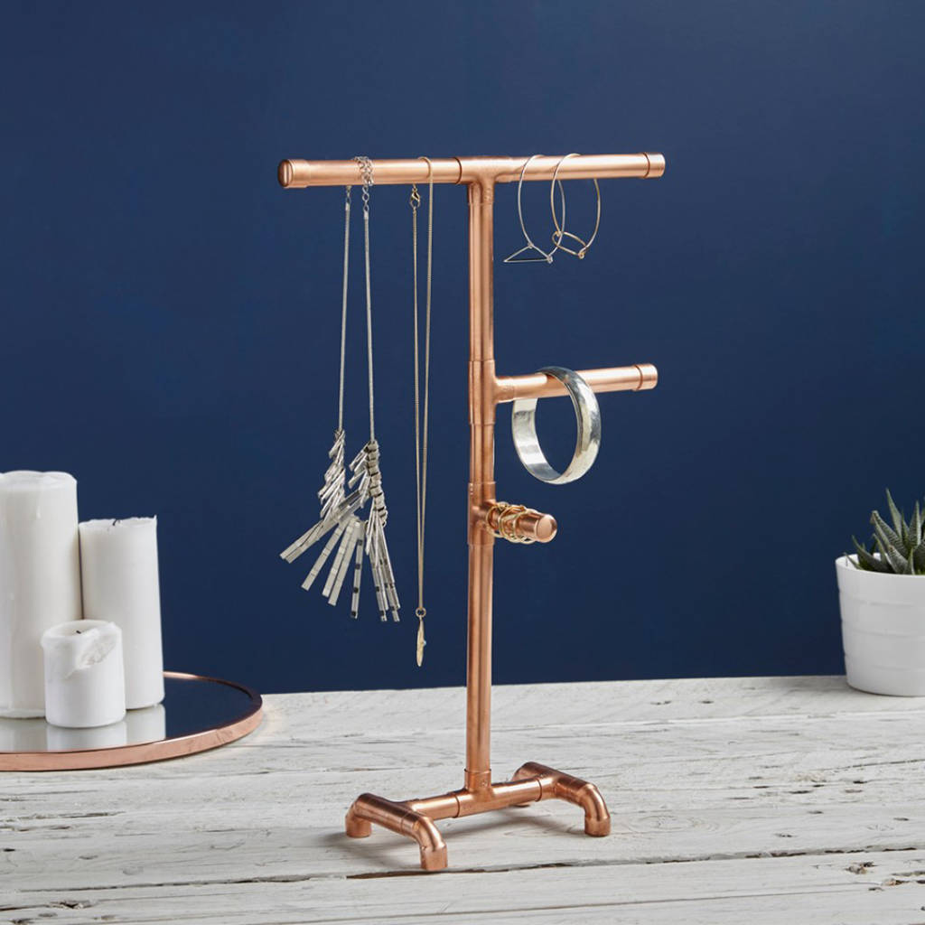 industrial copper pipe jewellery stand by lime lace