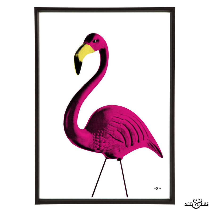 kitsch lawn flamingo pop art print by lime lace
