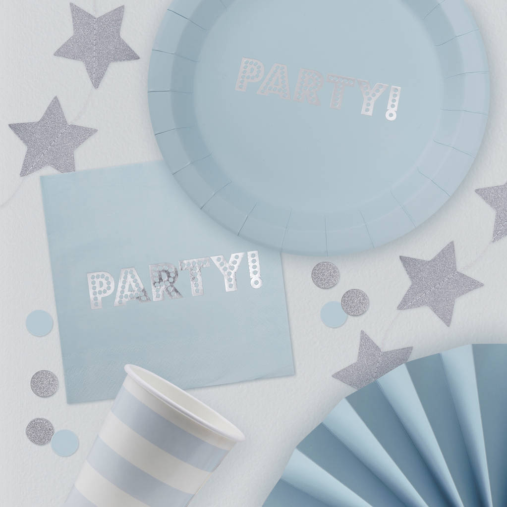 pastel blue and silver foiled party paper napkins by ginger ray