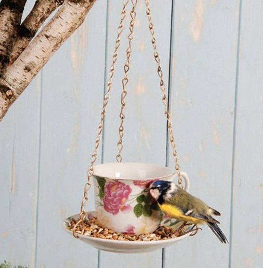 china teacup and saucer hanging bird feeder by garden selections