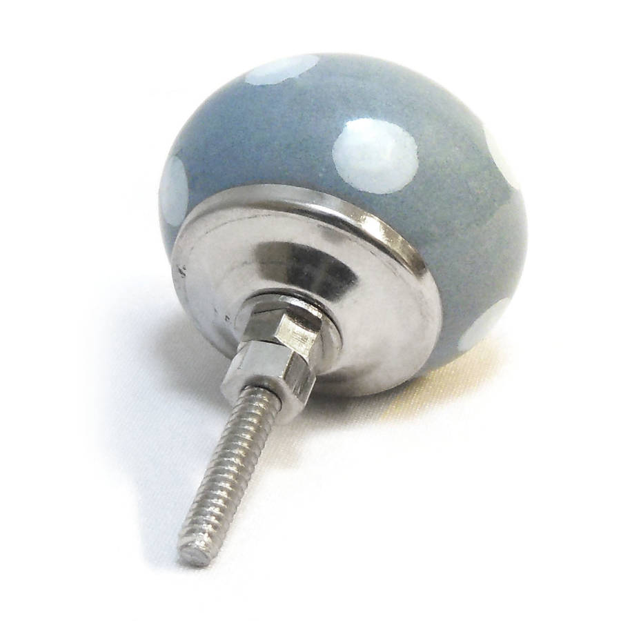 set of six vintage grey and white cupboard door knobs by pushka home