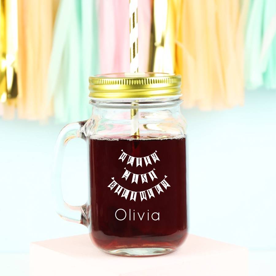 personalised 'happy birthday' mason jar by lisa angel