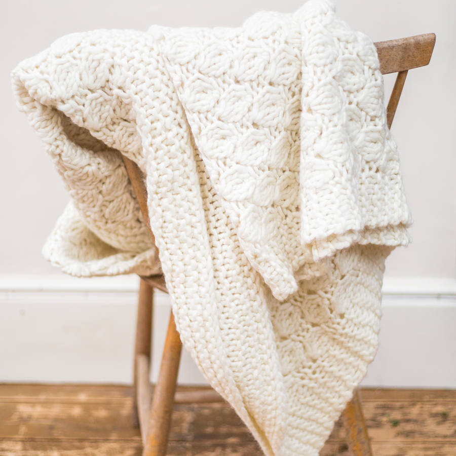 White chunky knit blanket Chunky knit throw White knit | Etsy