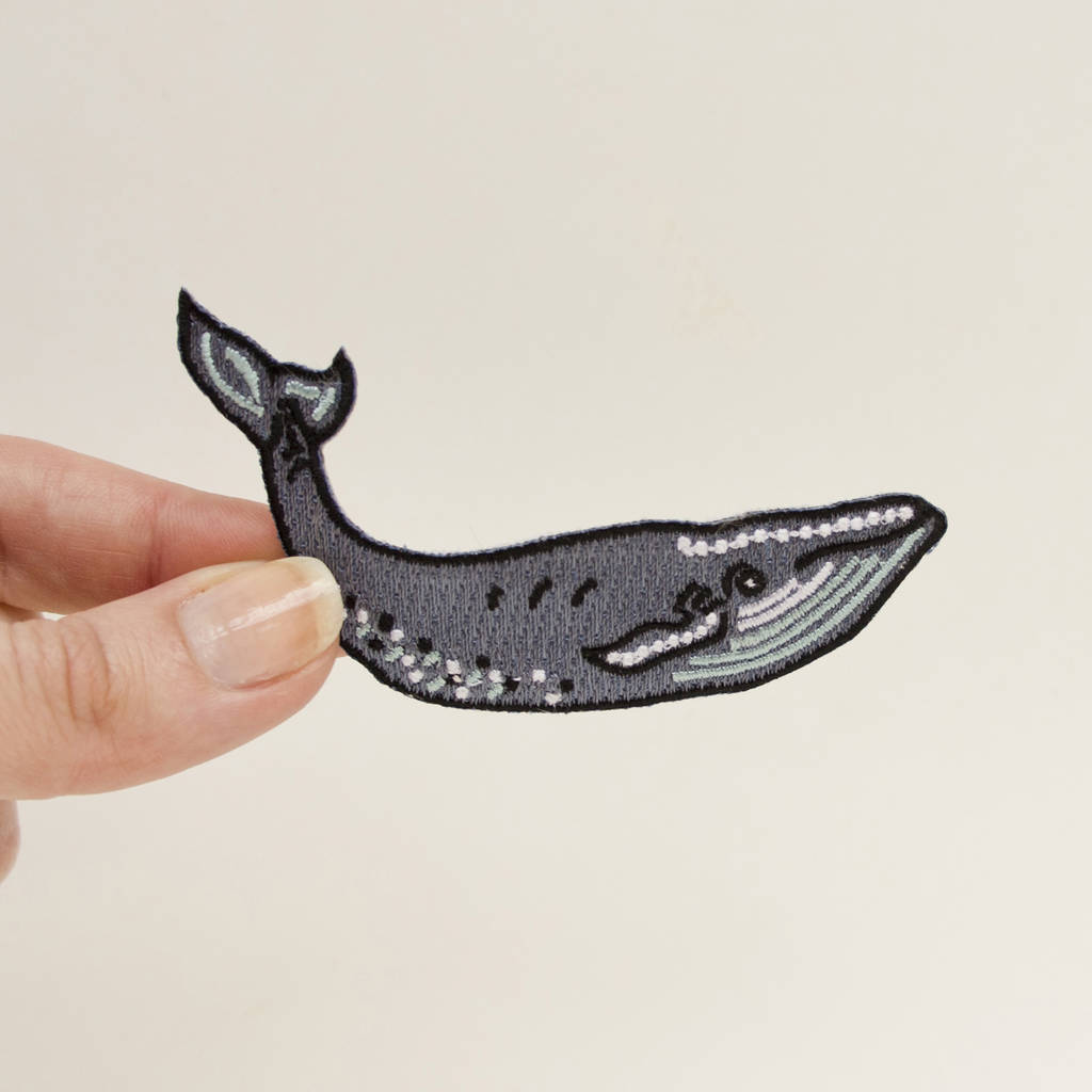 blue whale embroidered patch by darwin designs