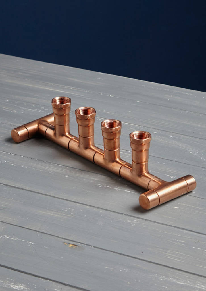 industrial copper pipe four candle holder by lime lace