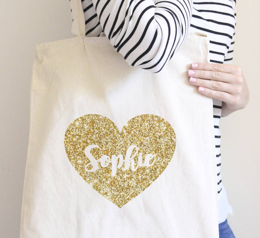 Personalised Glitter Heart Tote Bag By Sarah Hurley