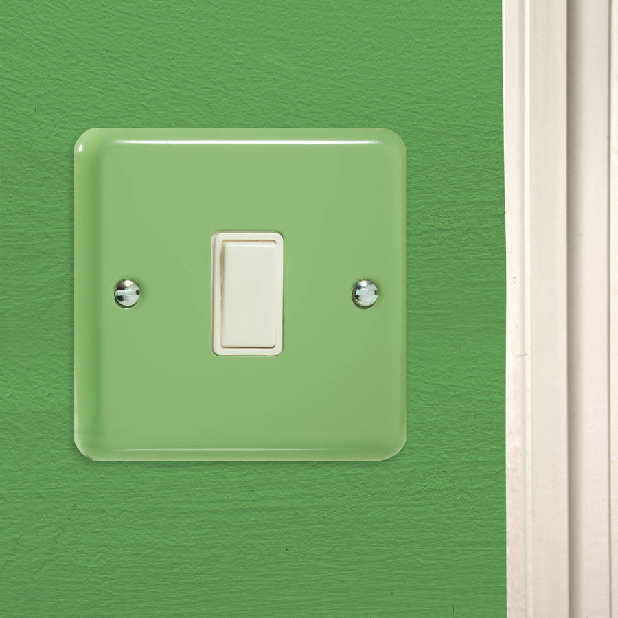 retro beryl green metal light switch and plug sockets by candy queen