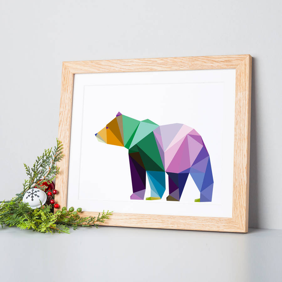 geometric bear art print by brambler