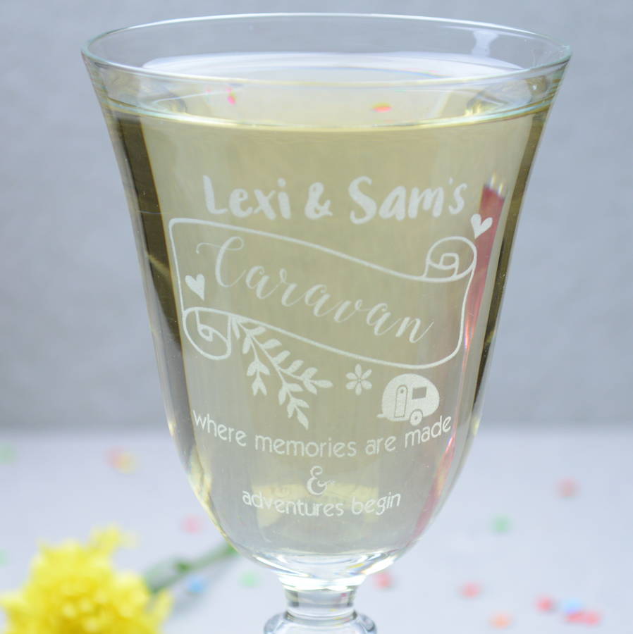 personalised caravan wine glass by chalk & cheese