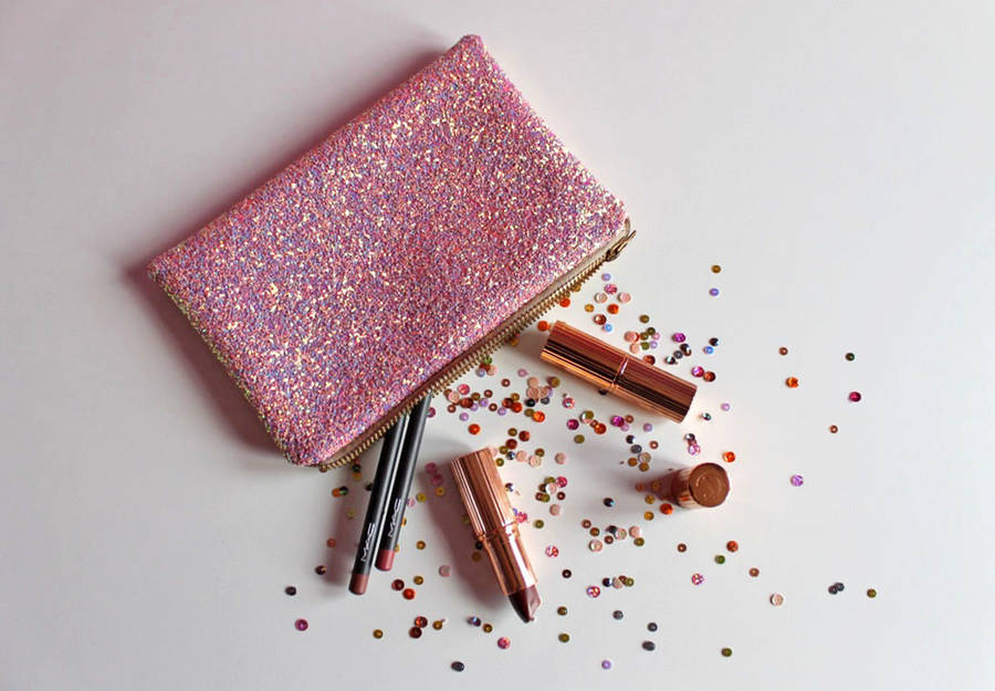 glitter makeup bag by suki sabur designs