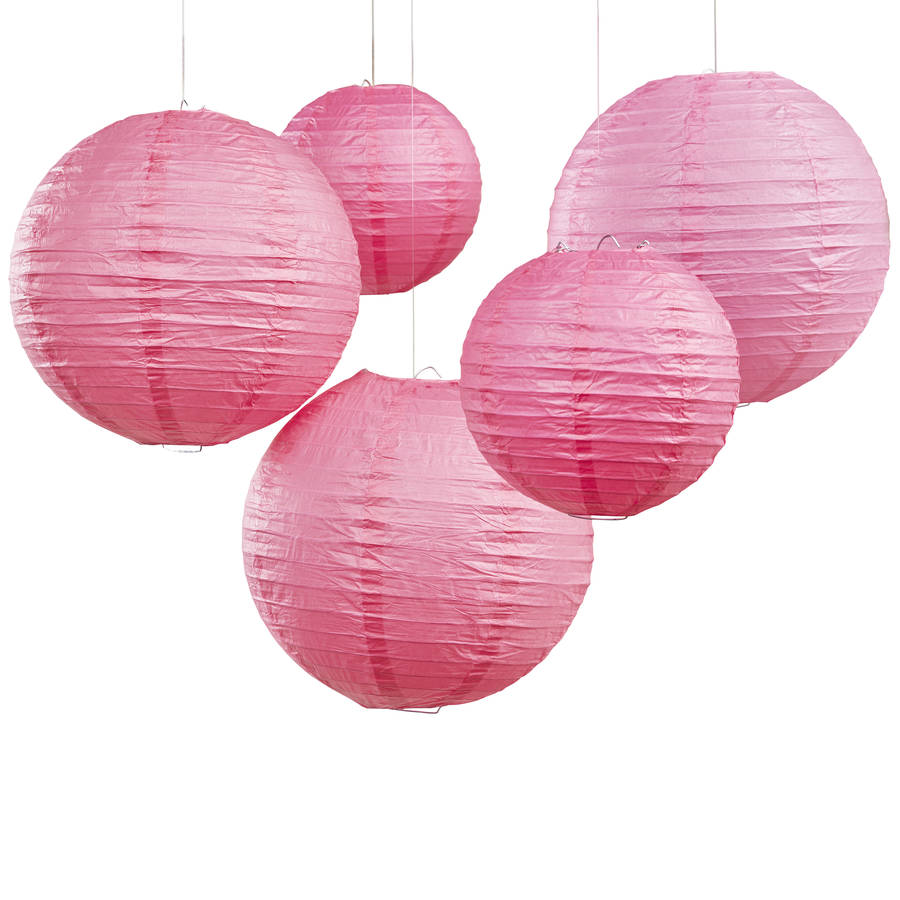 bright pink party and wedding paper hanging lanterns by ginger ray