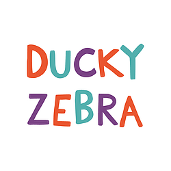 The words Ducky Zebra in coloured handwritten text