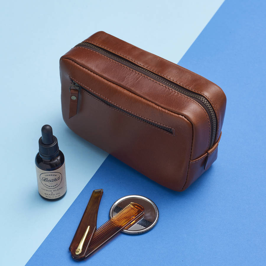 beard grooming kit and leather wash bag by vida vida