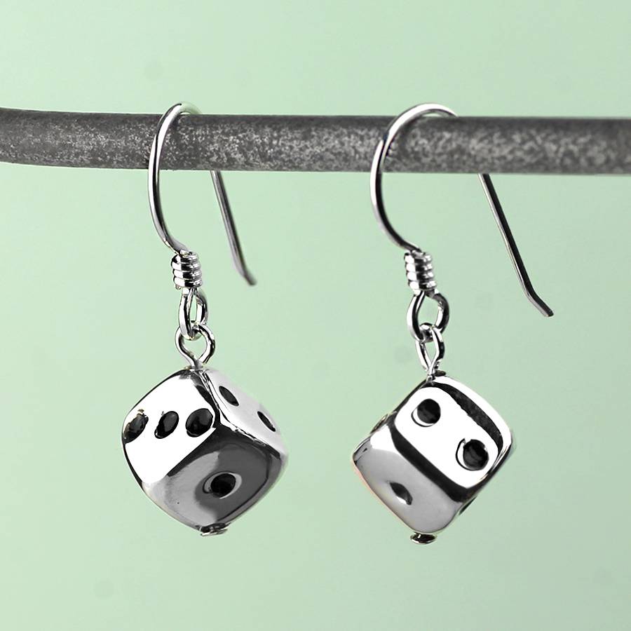 silver lucky dice earrings by hersey silversmiths