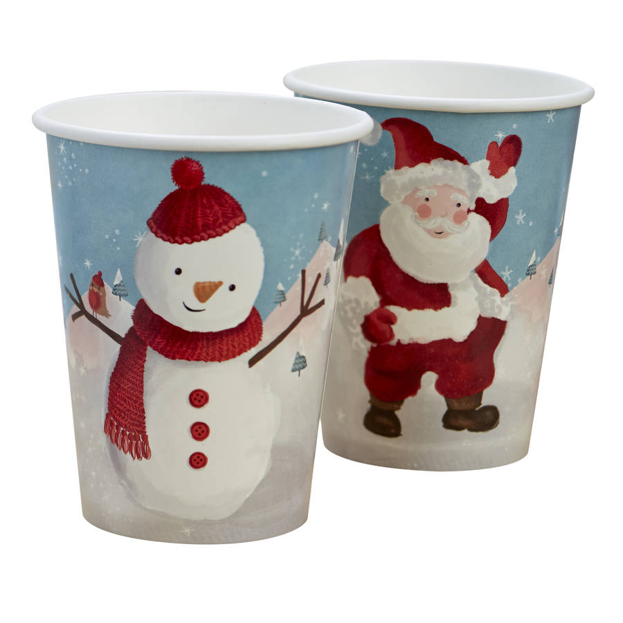 christmas snowman and santa paper cups by ginger ray | notonthehighstreet.com