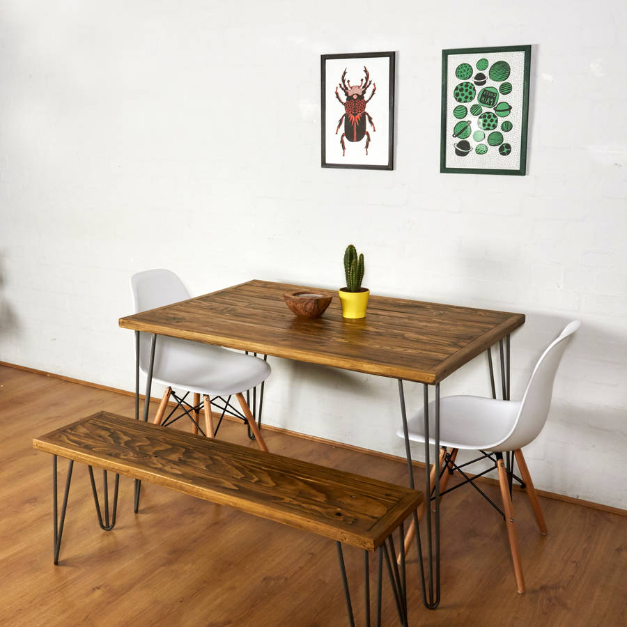 reclaimed pallet dining table and bench hairpin legs by sunnyside