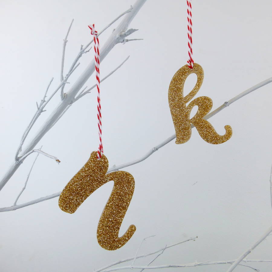 gold glitter letter christmas tree decorations by miss cake