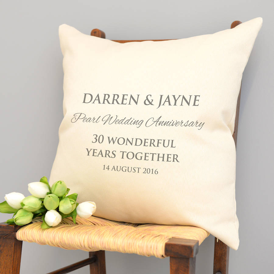 personalised pearl wedding anniversary cushion by a type of design