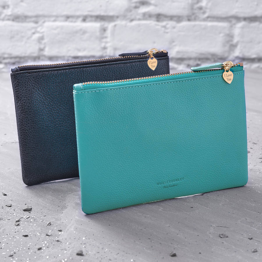 personalised leather clutch bag or cosmetic purse by hurleyburley