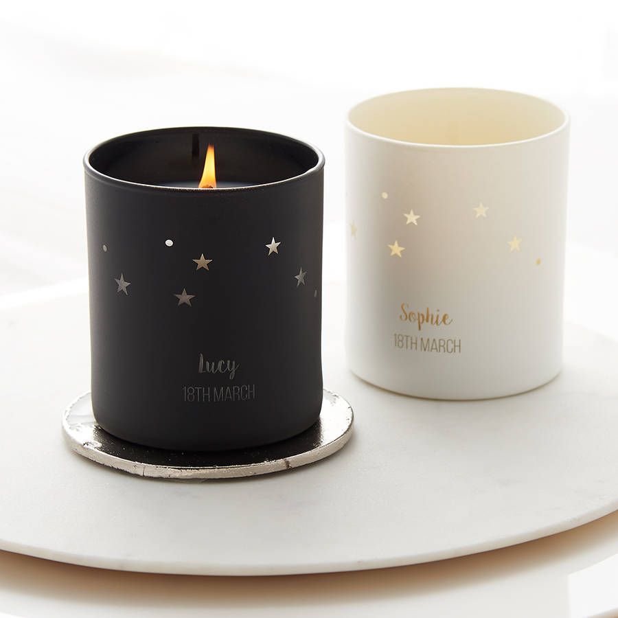glow through personalised constellation candle by lily belle