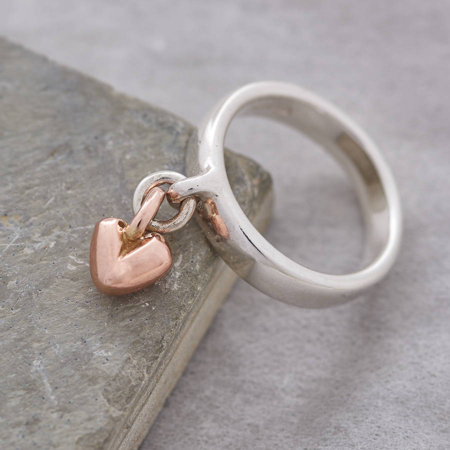 sweetheart solid silver and gold charm ring by scarlett jewellery