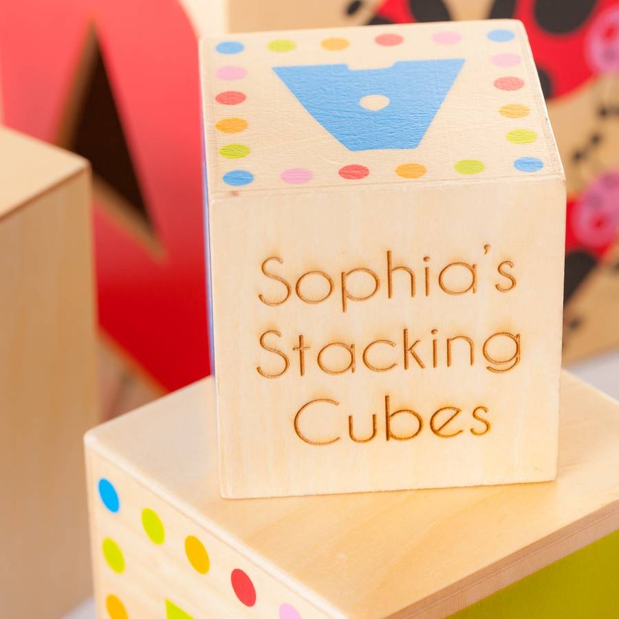 childrens wooden personalised stacking cubes by british and bespoke