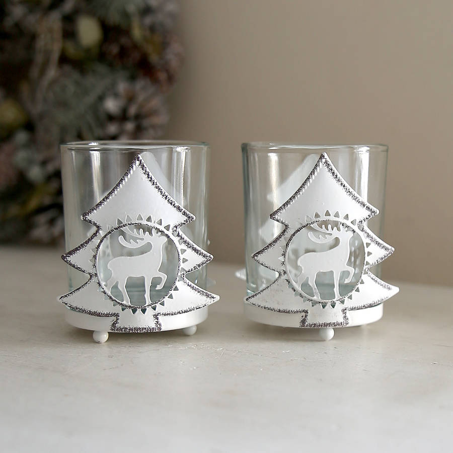 white reindeer tealight holder by red lilly