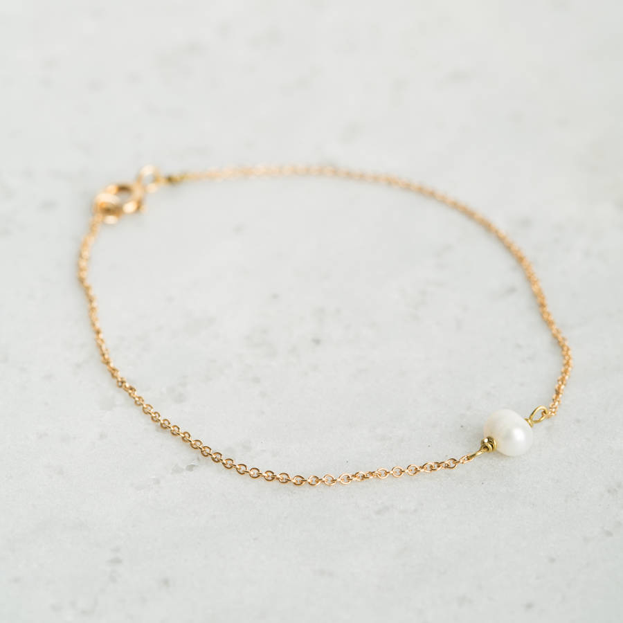 delicate 14ct gold single pearl bracelet by lily & roo