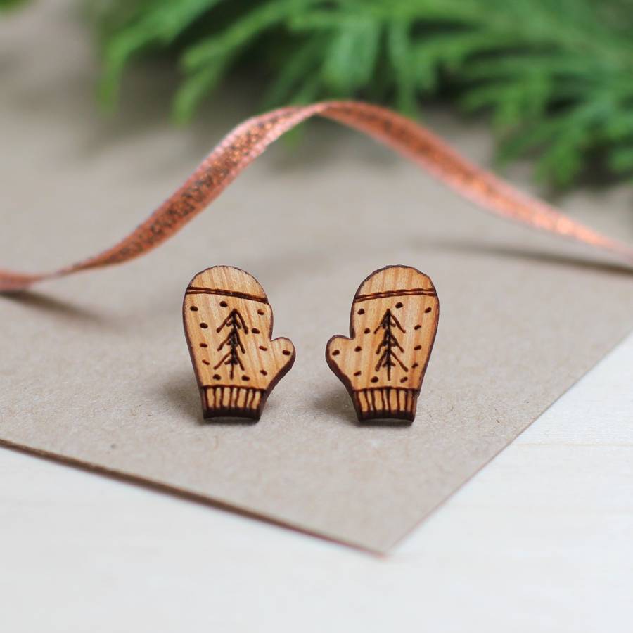 homepage gt; DOUBLE THUMBS UP! gt; COSY MITTEN CHRISTMAS EARRINGS