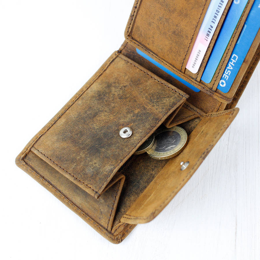 personalised mens leather wallet with coin pouch by scaramanga | 0