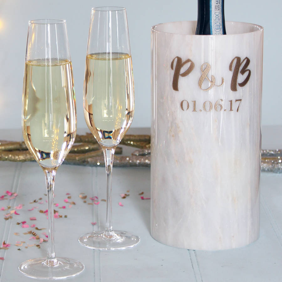wedding marble wine cooler with monogram by marbletree