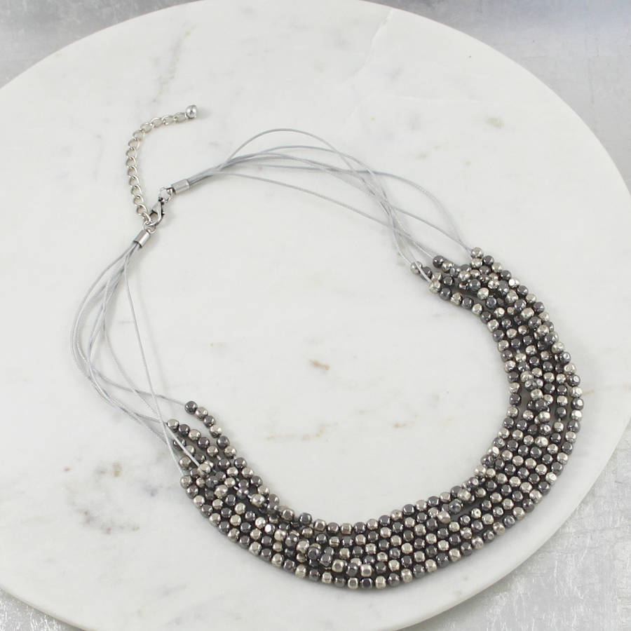 grey thread bead necklace by my posh shop