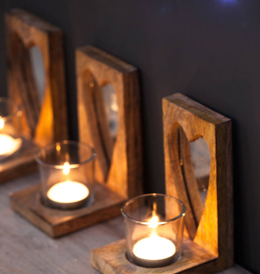 wooden heart tea light holder by the forest & co