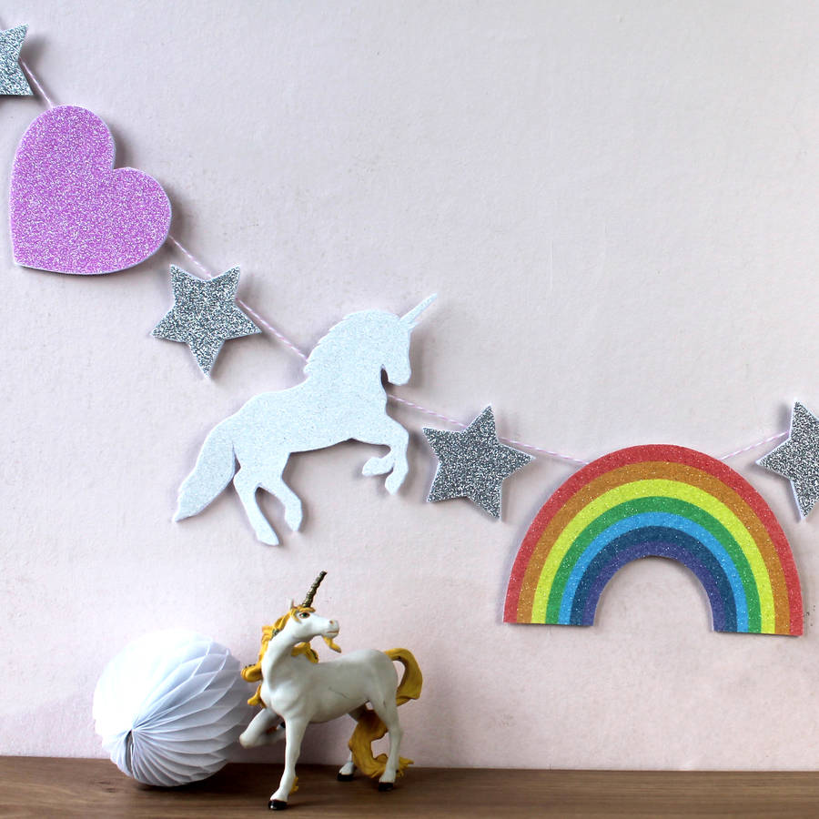 unicorn and rainbow garland by nickynackynoo