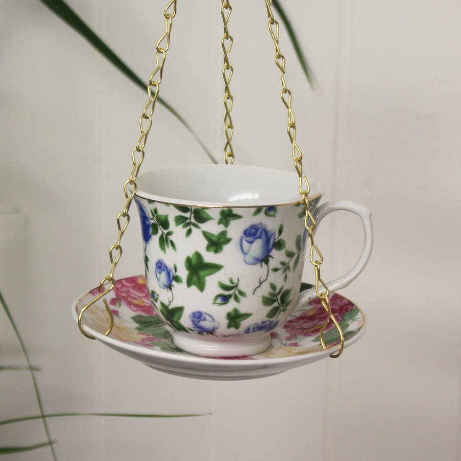 china teacup and saucer hanging bird feeder by garden selections