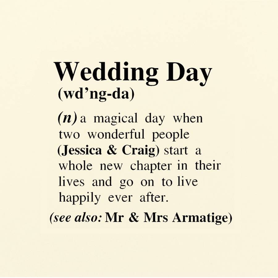 personalised 'wedding day' definition card by betsy jarvis