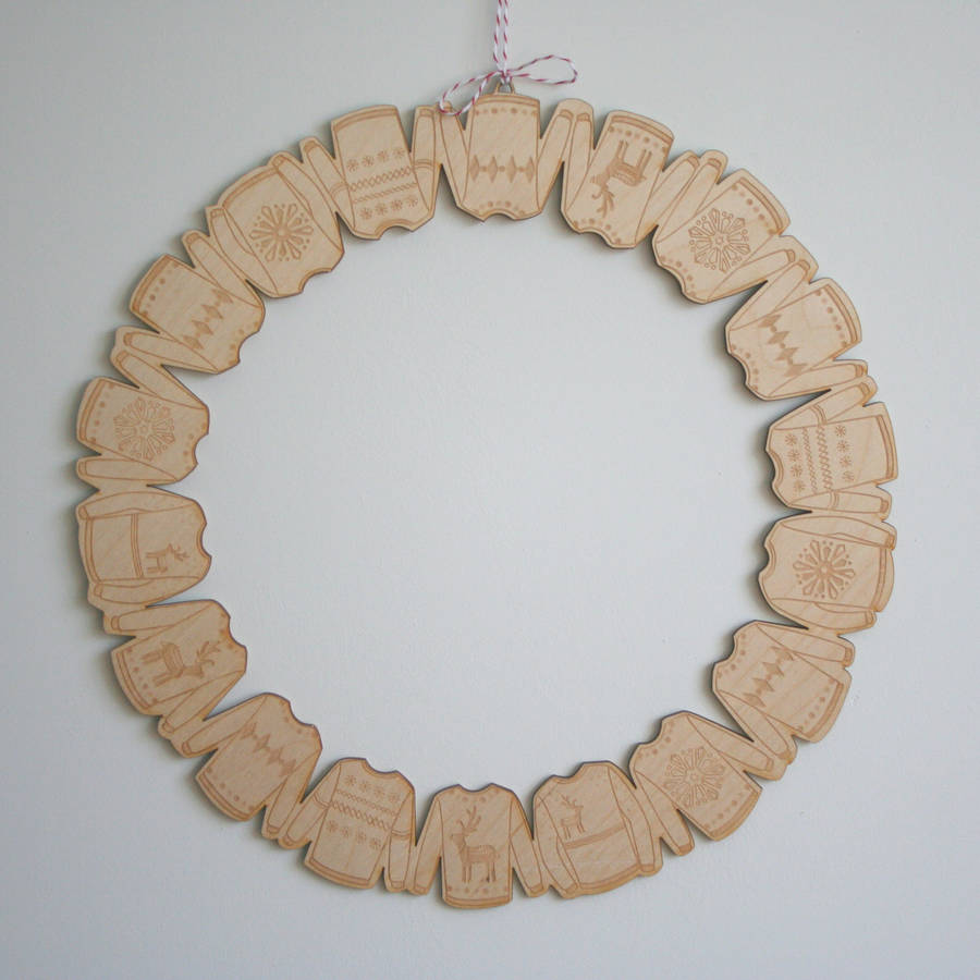 christmas jumper wooden wreath by wood paper scissors