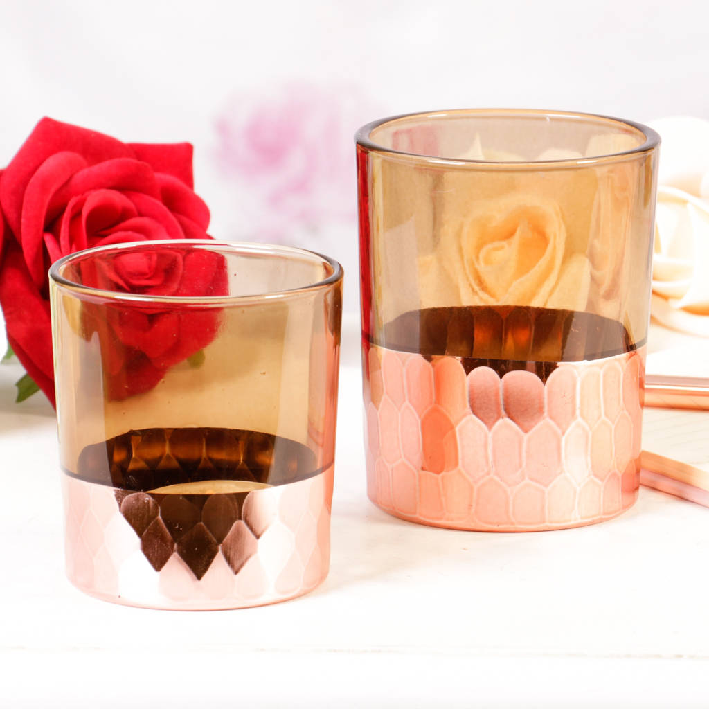 beaten copper candle jars by dibor