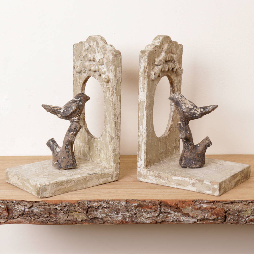 perched birds wooden bookends by dibor